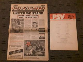 Psv Eindhoven Vs Manchester United Programme & Team Sheet.  1984.  Rare