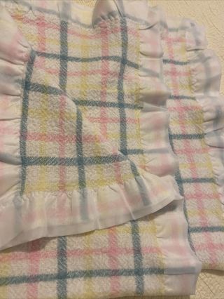 Vintage White With Multi Colored Stripes Baby Blanket Satin Nylon Trim 38x31