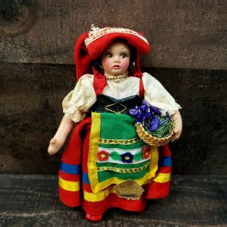 Vintage Magis Roma Orig Cloth Felt Doll Painted Face Made In Italy 7” Orig Tag