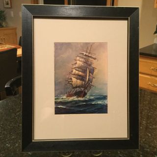 Vtg Frank Vining Smith 3d Lithograph Picture Art Print Sailing Ship At Sea