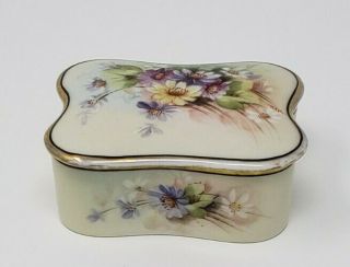 Antique T&v France Limoges Porcelain Trinket Box Handpainted Floral W/ Gold Gild