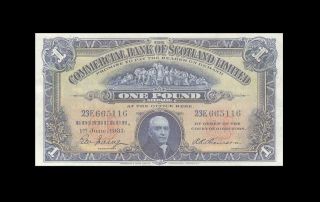 1931 Commercial Bank Of Scotland 1 Pound X - Rare ( (aunc))