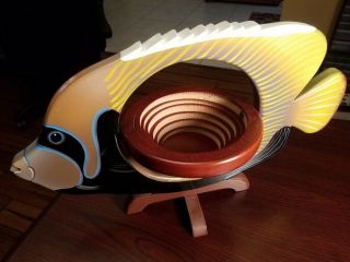 Vintage Hand Carved Wood Fish W/ Bowl Decor From Philippines