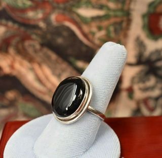 Vintage 925 Sterling Silver Large Black Onyx Cabochon Ring Sz 10.  5 Sizable