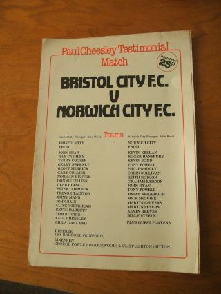 Rare Bristol City Paul Cheeley Testimonial Programme