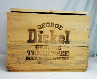 Vtg George Dickel Tennesee Sour Mash Whiskey Large Wooden Crate Hinged Box Rare