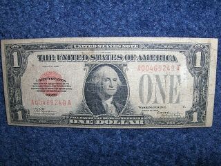 1928 One Dollar Note Rare Puerto Rico Red Seal Note Funnyback