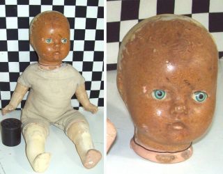 16 " Antique Composition And Cloth Baby Doll With Crier Repair Refinish Unmarked