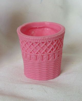 80s Pink Wicker Look Multi Toy Bathroom Trash Can Clothes Hamper Lid Fits Barbie 2