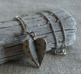 Rare Vintage Thomas Mann Sterling Silver 3 - D Heart Pendant Chain Necklace