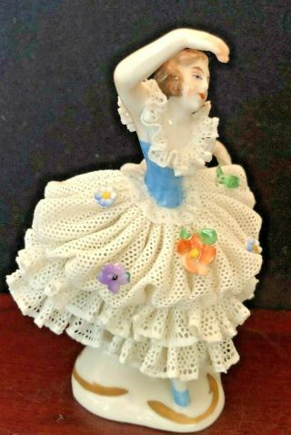 3.  5 " Dresden,  Lace Collectible,  Volkstedt Germany,  Dancer,  Ceramic Flower,  Sizendorf