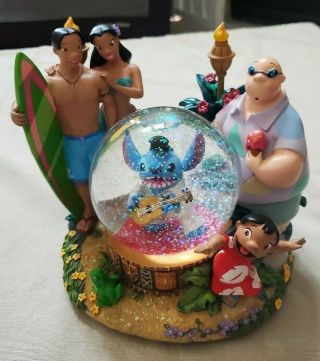 Rare Disney Lilo & Stitch Musical Snowglobe Waterglobe Snow Water Globe Aloha
