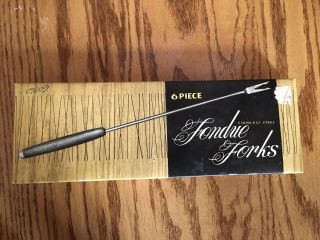 Vintage Stainless Steel Fondue Forks Set Of 6 Color Coded Wood Handles