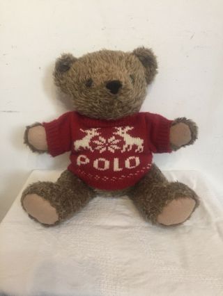 Vintage 1998 Ralph Lauren Polo Stuffed Teddy Bear With Sweater Plush 15 "