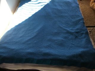 Vintage RARE Blue Satin Edge Waffle Weave Acrylic Thermal Blanket 70x84 Twin - Ful 2