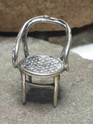 Vintage 5g Doll House Miniature Chair Round Thatch 800 Sterling Silver