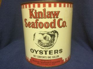 Vintage (rare) Kinlaw Seafood Co.  1 Gallon Vintage Oyster Tin