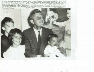 President John F Kennedy With Jr Caroline Rare Press Photo May 1960