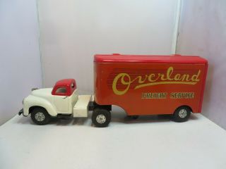 Vintage Rare Tin Litho Overland Freight Service Truck And Trailer Made In Japan.