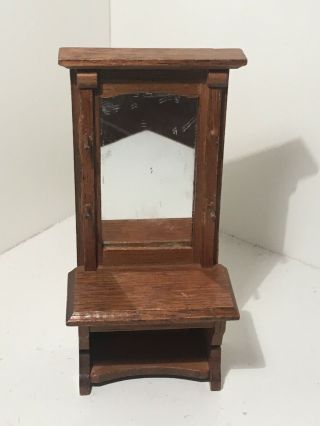 Vintage Dollhouse Miniatures Wooden Hall Seat W/ Mirror 59