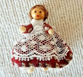1 " Miniature Hand Made Wood Girl Doll Country Collectible Vintage Antique 1950 