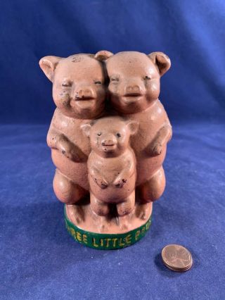 Antique Vintage Cast Iron (ci) Still Bank - Three Little Pigs