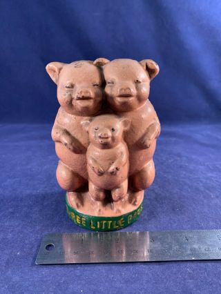 Antique Vintage Cast Iron (CI) Still Bank - Three Little Pigs 2