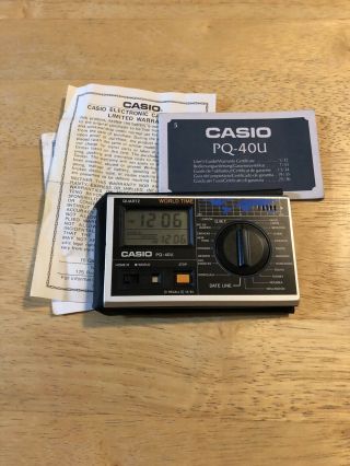 Casio Pq - 40u Quartz World Time Pocket Travel Size Alarm