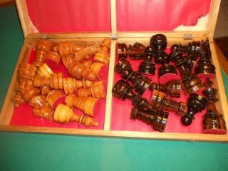 Rare Unique Large Oversized Wooden Chess Set W Board And Carrying Case Handmade