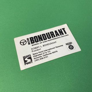 Rare Bob Bondurant School Of High Performance Driving Business Card