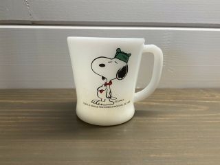 Very Rare Fire King Peanuts Snoopy Boy Scout Milk Glass D Handled Coffee Mug