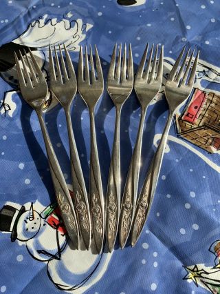 1960 Oneida Community Silverplate Flatware Morning Rose 6 Dinner Forks