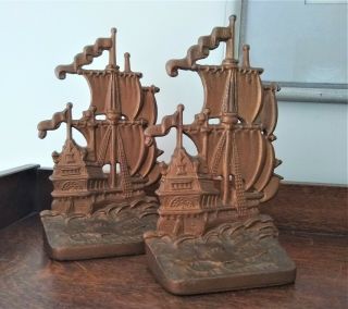 Cast Iron Bookends Ship Vintage Antique 1920’s 30’s (2)