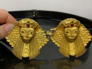 Vtg Rare Designer Signed Cadoro Gold Tone Egyptian King Tut Belt Buckle