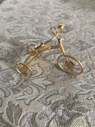 Vintage Miniature Gold Metal 2” Tricycle Bike Doll House Accessory Figure