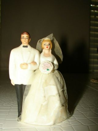 Vintage Wilton Chicago Ceramic Blonde Bride Groom Wedding Cake Topper