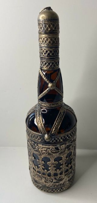 Vintage Antique Silver Tone Filigree Mounted Liquor Bottle Decanter Scotland
