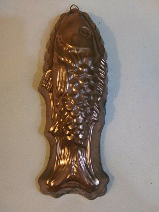 Antique Copper Fish Mold Vintage Hanging Cond Note Patina