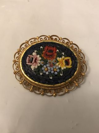 Antique Micro Mosaic Pin Flowers Italy/missing Pin Needle Locker