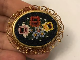 Antique Micro Mosaic Pin Flowers Italy/missing Pin Needle Locker 2