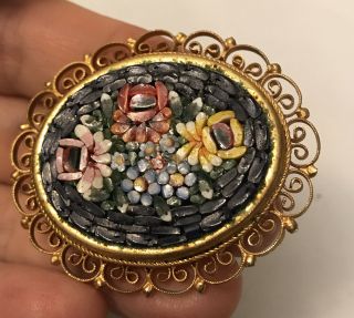 Antique Micro Mosaic Pin Flowers Italy/missing Pin Needle Locker 3