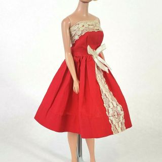 Vintage Barbie Clone Dress Red W/ White Lace Babs Suzette Wendy 60s Doll Clothes