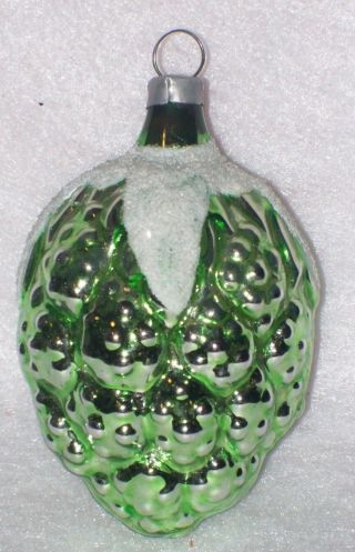 Antique Vtg Feather Tree Glass Green Frosted Berry Christmas Ornament
