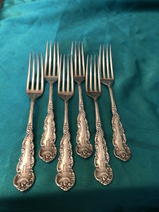 Six [6] Dinner Forks 7 1/4 ".  - Wm.  Rogers Silver Plate - Monogram