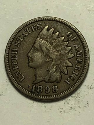 Rare Very Old Antique Us 1898 Indian Head Penny Cent Collectible Coin 224