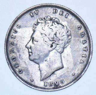 Rare 1825 Roman I Shilling,  British Silver Coin From George Iv Avf