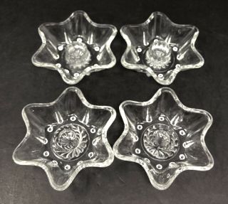 Set Of 4 Vintage Clear Pressed Glass Star Shaped Tapered Candle Holders