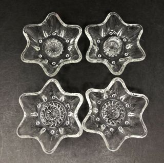 Set of 4 Vintage Clear Pressed Glass Star Shaped Tapered Candle Holders 2