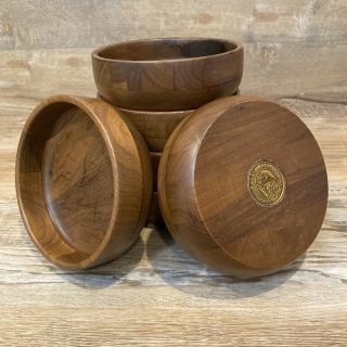 Vtg Set Of 6 Kustom Kraft Solid Black Walnut Lathe Turned Wooden Bowls Usa Made