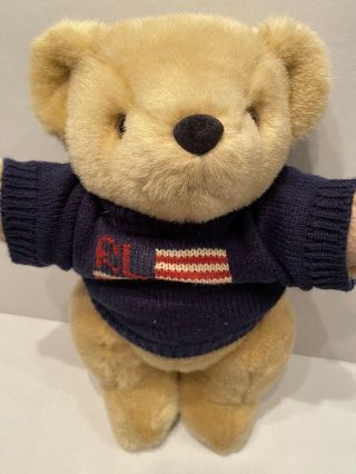 Vintage 1996 Ralph Lauren Polo Stuffed Teddy Bear - Usa Flag Sweater - Plush - Jointed